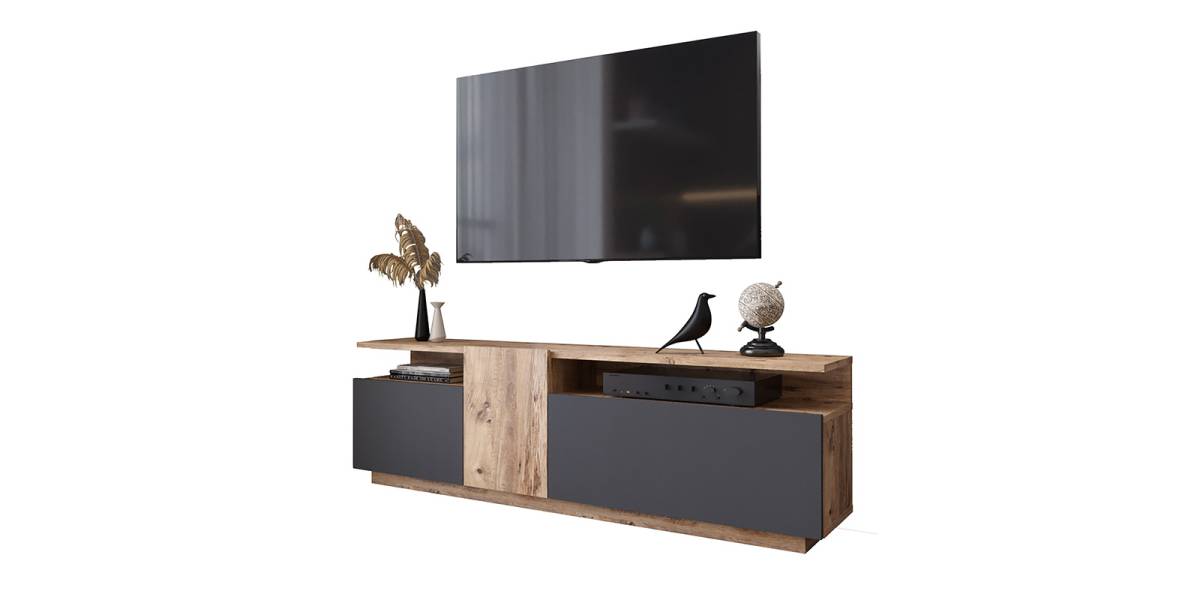 Έπιπλο τηλεόρασης Elana pakoworld sonoma-ανθρακί 150x29.5x46.3εκ