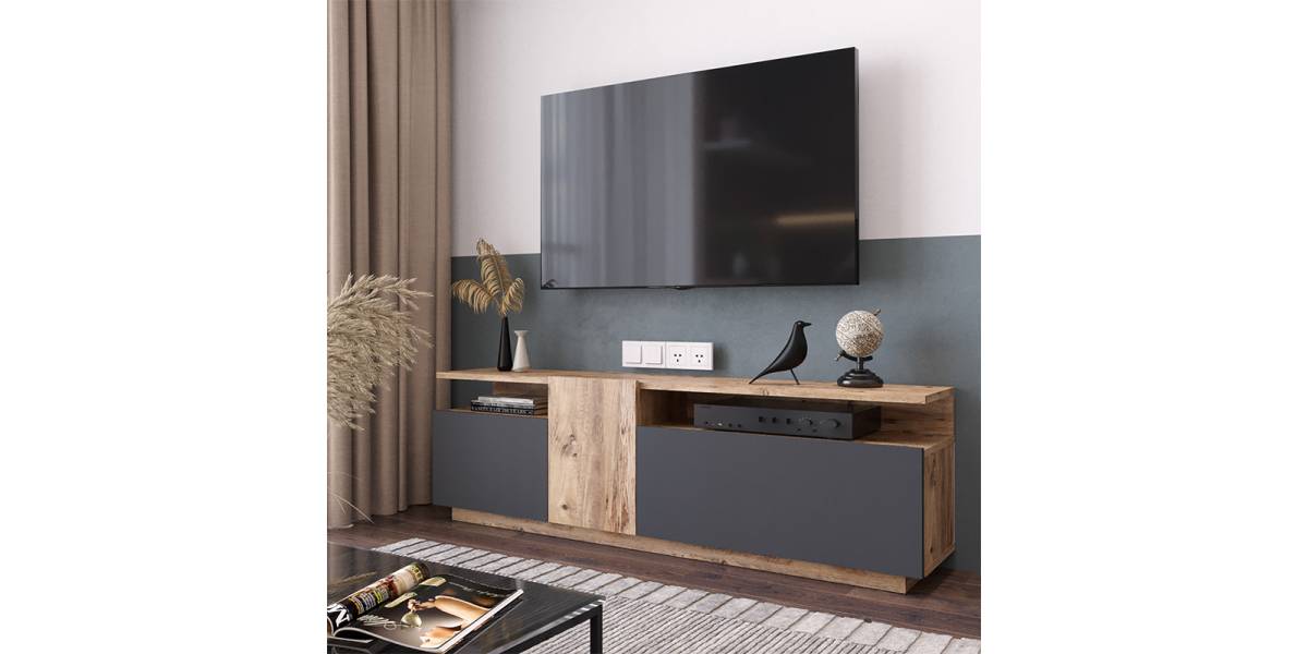 Έπιπλο τηλεόρασης Elana pakoworld sonoma-ανθρακί 150x29.5x46.3εκ