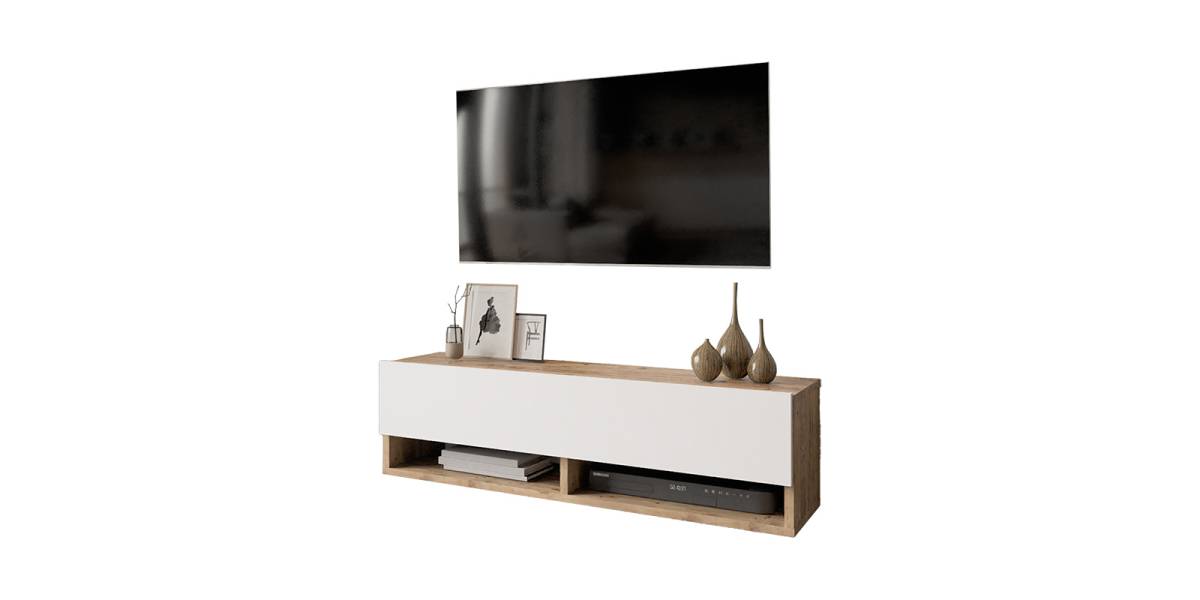 Έπιπλο τηλεόρασης επιτοίχιο Roscoe pakoworld λευκό-oak 100x31.5x29.5εκ