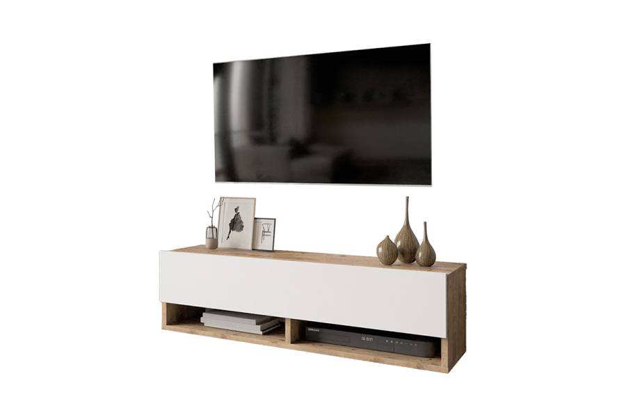 Έπιπλο τηλεόρασης επιτοίχιο Roscoe pakoworld λευκό-oak 100x31.5x29.5εκ