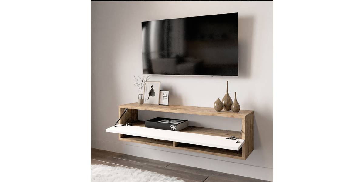Έπιπλο τηλεόρασης επιτοίχιο Roscoe pakoworld λευκό-oak 100x31.5x29.5εκ