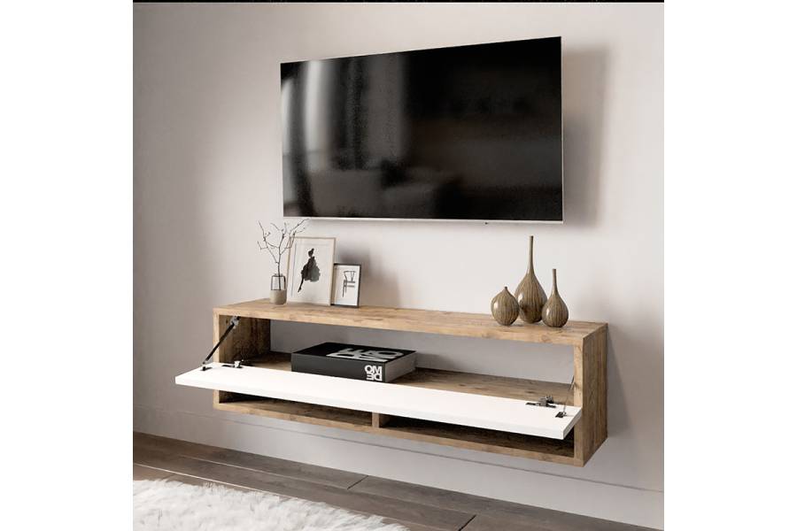 Έπιπλο τηλεόρασης επιτοίχιο Roscoe pakoworld λευκό-oak 100x31.5x29.5εκ