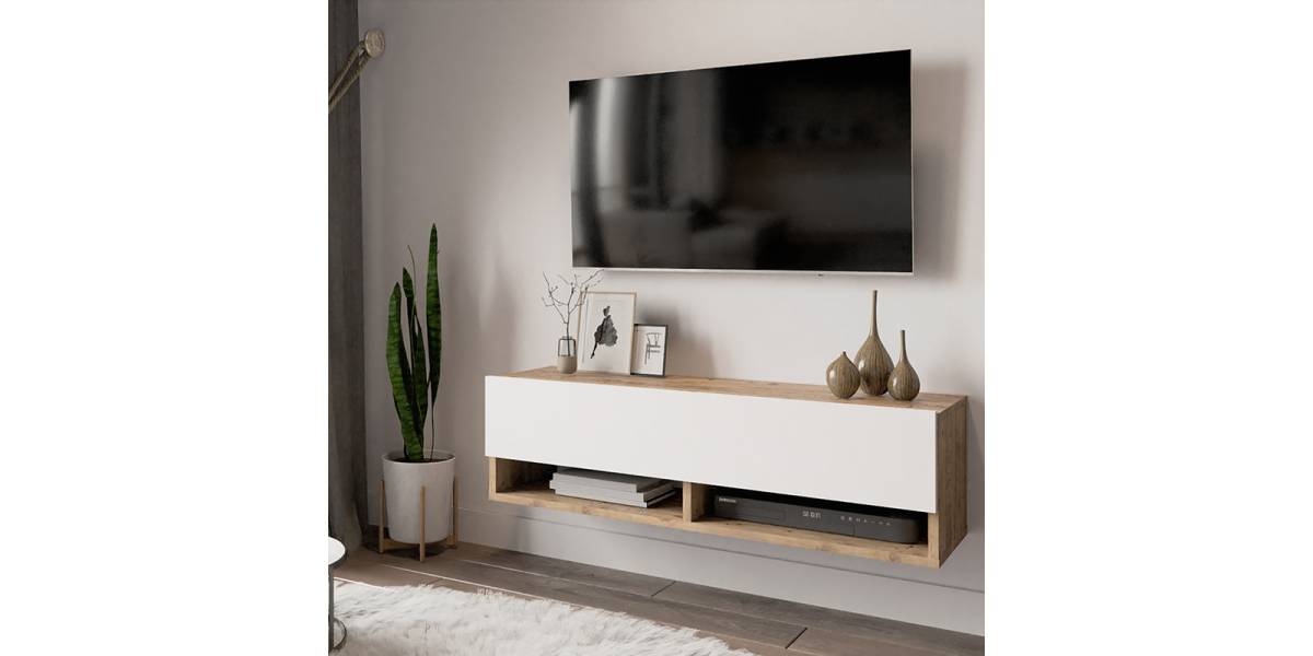 Έπιπλο τηλεόρασης επιτοίχιο Roscoe pakoworld λευκό-oak 100x31.5x29.5εκ