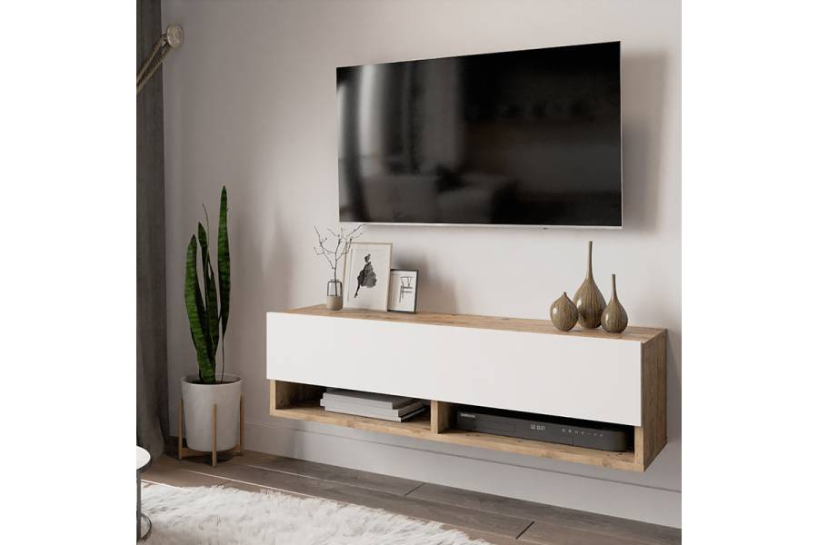 Έπιπλο τηλεόρασης επιτοίχιο Roscoe pakoworld λευκό-oak 100x31.5x29.5εκ