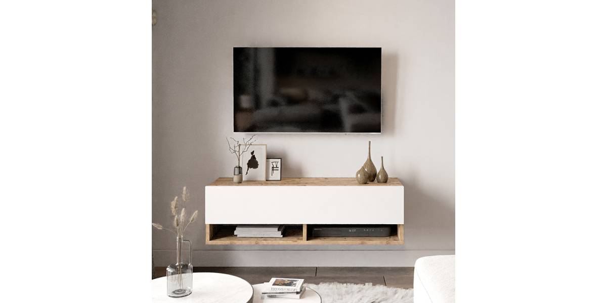 Έπιπλο τηλεόρασης επιτοίχιο Roscoe pakoworld λευκό-oak 100x31.5x29.5εκ