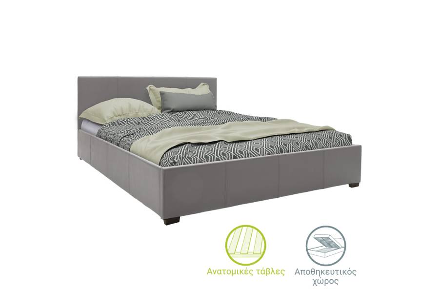 Κρεβάτι Norse pakoworld pu γκρι ματ με αποθηκευτικό χώρο 160x200εκ