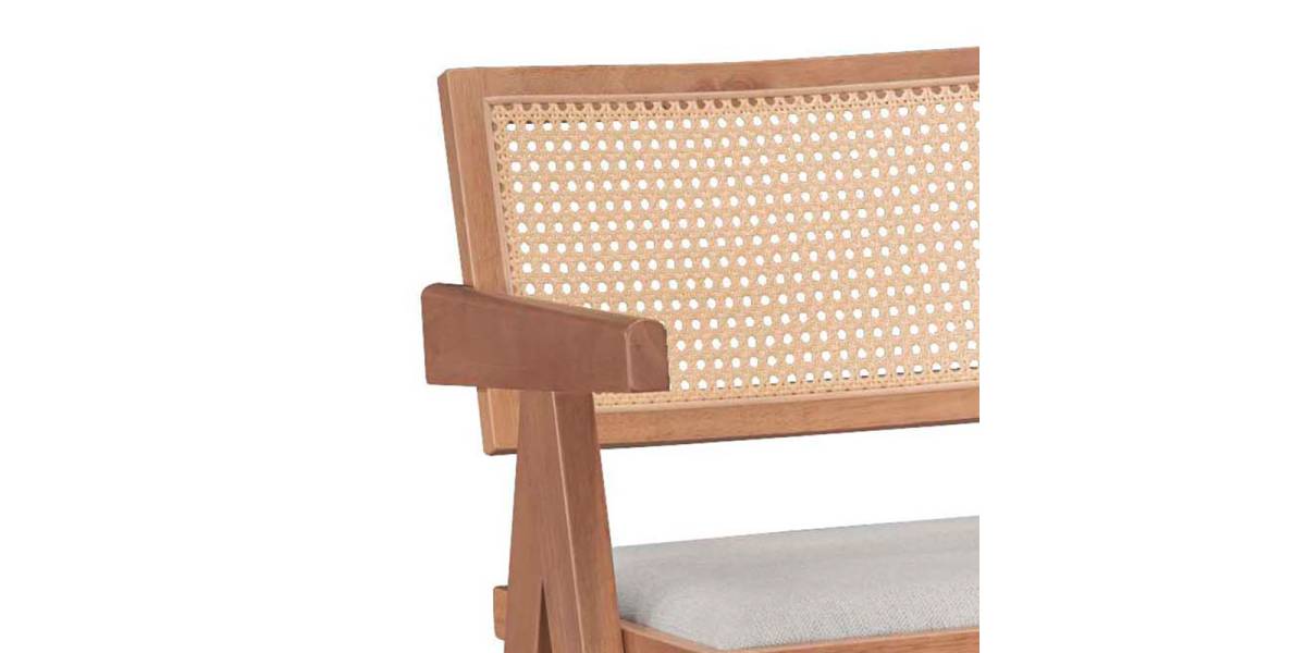 Σκαμπό bar Winslow pakoworld ξύλο rubberwood ανοικτό καρυδί-pvc rattan φυσικό-ύφασμα γκρι