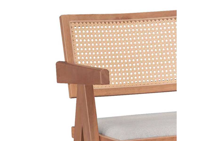 Σκαμπό bar Winslow pakoworld ξύλο rubberwood ανοικτό καρυδί-pvc rattan φυσικό-ύφασμα γκρι
