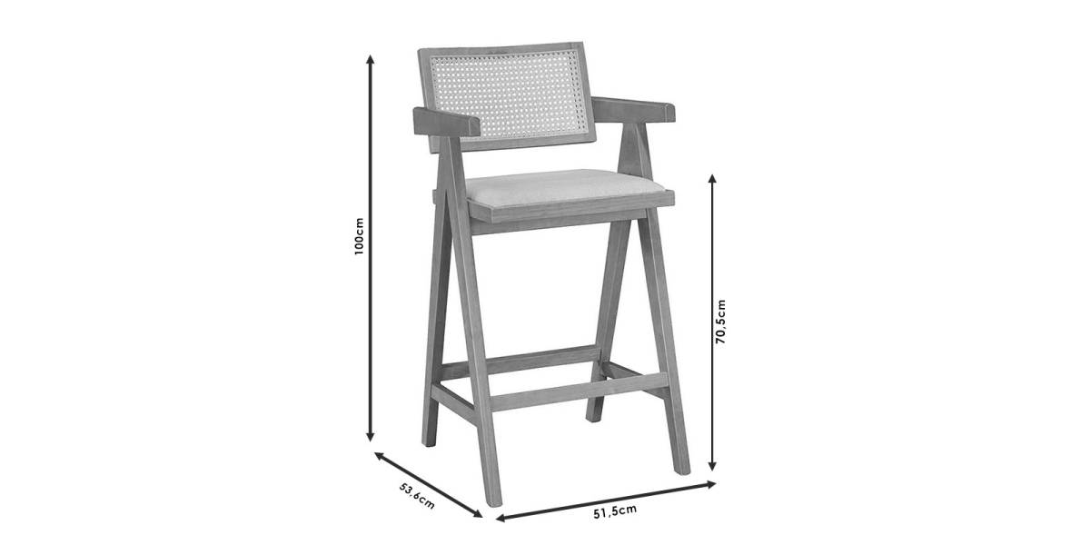 Σκαμπό bar Winslow pakoworld ξύλο rubberwood ανοικτό καρυδί-pvc rattan φυσικό-ύφασμα γκρι