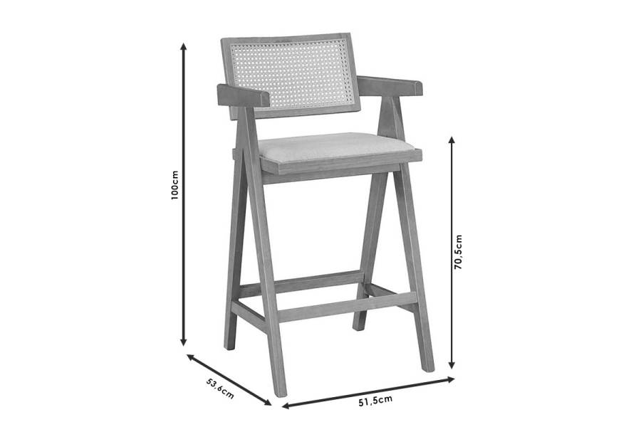 Σκαμπό bar Winslow pakoworld ξύλο rubberwood ανοικτό καρυδί-pvc rattan φυσικό-ύφασμα γκρι