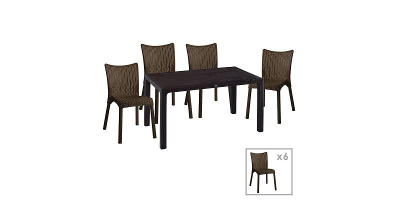 Τραπεζαρία Explore-Confident pakoworld σετ 7τεμ PP καφέ 150x90x73,5εκ