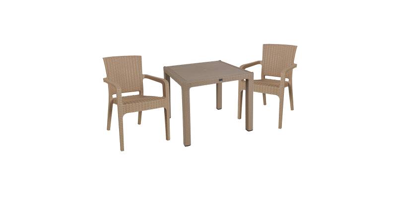 Τραπεζαρία Explore-Halcyon pakoworld σετ 3τεμ PP cappuccino 90x90x73,5εκ