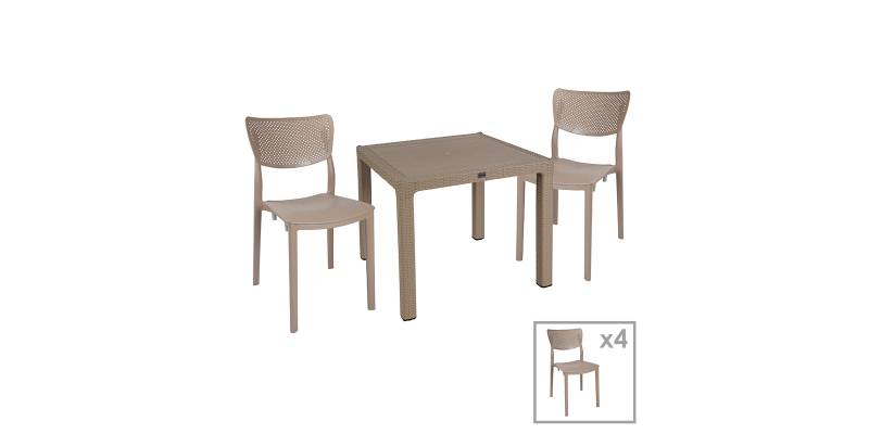 Τραπεζαρία Explore-Ignite pakoworld σετ 5τεμ PP cappuccino 90x90x73,5εκ