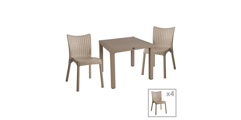 Τραπεζαρία Explore-Confident pakoworld σετ 5τεμ PP cappuccino 90x90x73,5εκ