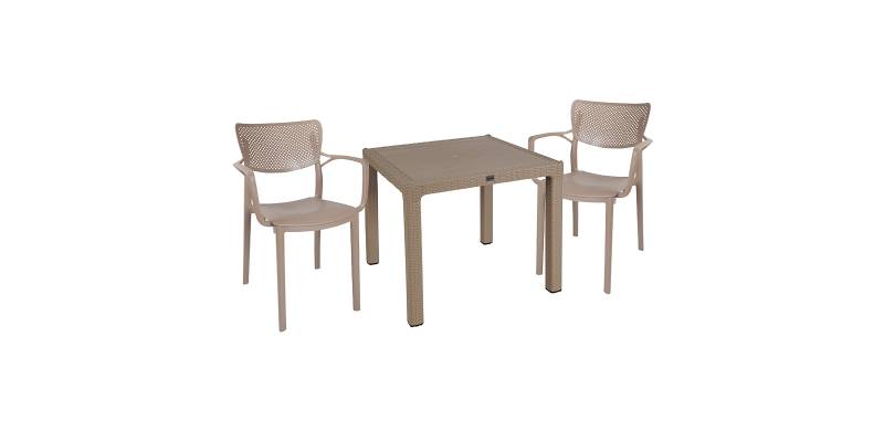 Τραπεζαρία Explore-Frontline pakoworld σετ 3τεμ PP cappuccino 90x90x73,5εκ