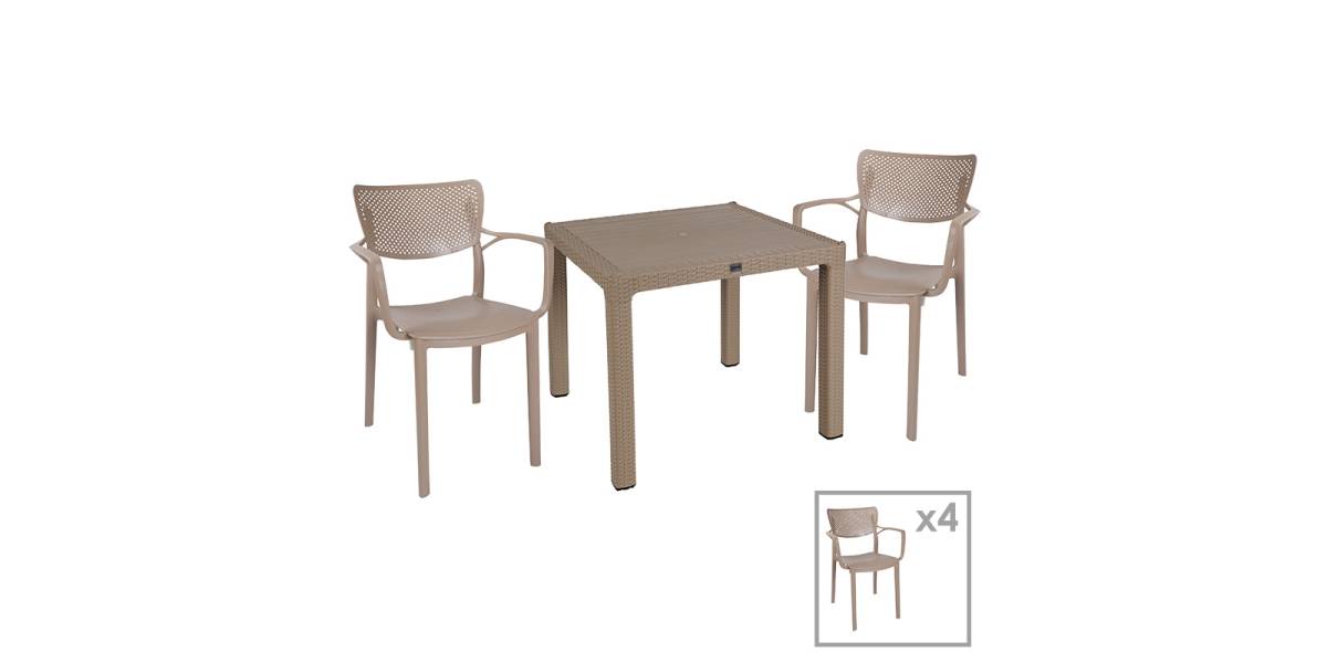Τραπεζαρία Explore-Frontline pakoworld σετ 5τεμ PP cappuccino 90x90x73,5εκ