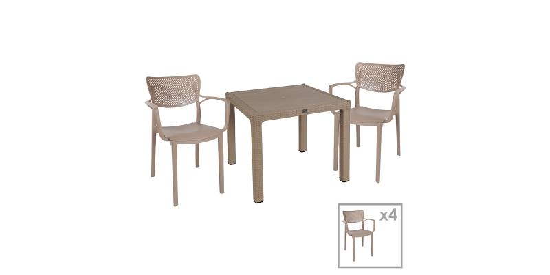 Τραπεζαρία Explore-Frontline pakoworld σετ 5τεμ PP cappuccino 90x90x73,5εκ