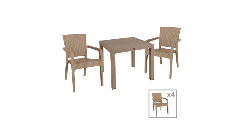 Τραπεζαρία Explore-Halcyon pakoworld σετ 5τεμ PP cappuccino 90x90x73,5εκ