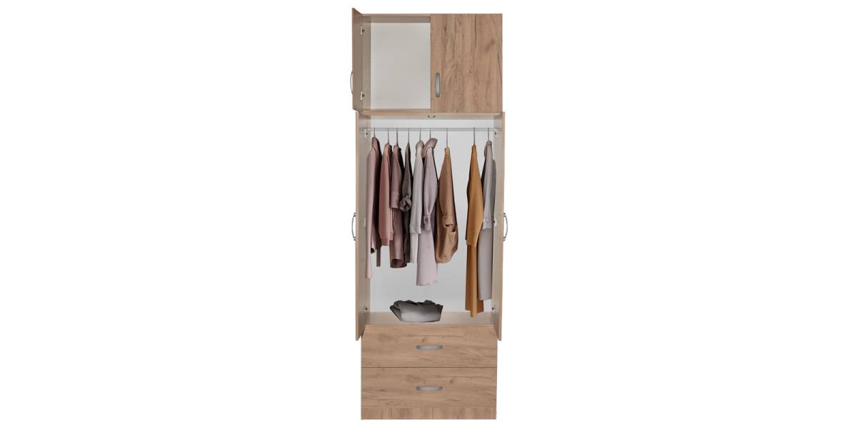 Ντουλάπα δίφυλλη και πατάρι Zelia pakoworld φυσικό 79x42x240εκ.