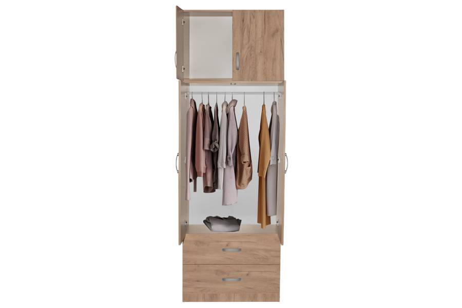 Ντουλάπα δίφυλλη και πατάρι Zelia pakoworld φυσικό 79x42x240εκ.