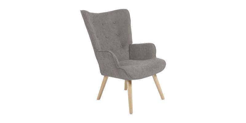 Πολυθρόνα Fluffy pakoworld ύφασμα γκρι-πόδι rubberwood φυσικό 75x69x96εκ