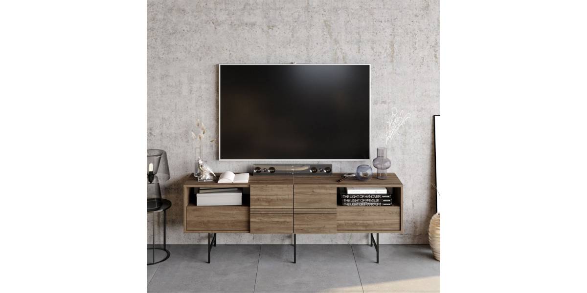 Έπιπλο τηλεόρασης Kevan pakoworld καρυδί-μαύρο πόδι 180x35x65εκ