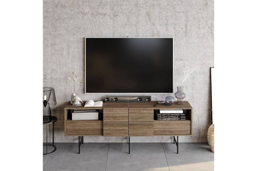 Έπιπλο τηλεόρασης Kevan pakoworld καρυδί-μαύρο πόδι 180x35x65εκ