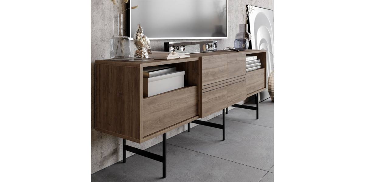 Έπιπλο τηλεόρασης Kevan pakoworld καρυδί-μαύρο πόδι 180x35x65εκ
