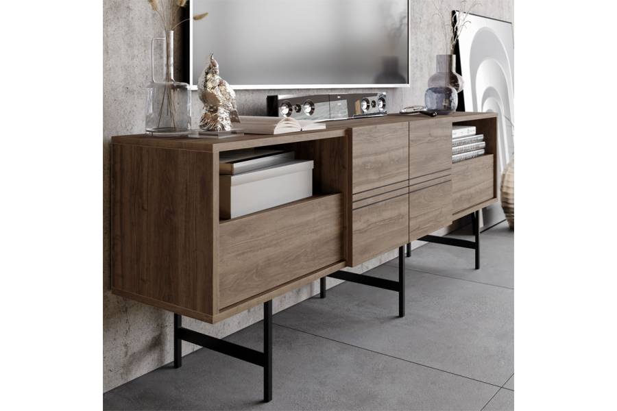 Έπιπλο τηλεόρασης Kevan pakoworld καρυδί-μαύρο πόδι 180x35x65εκ