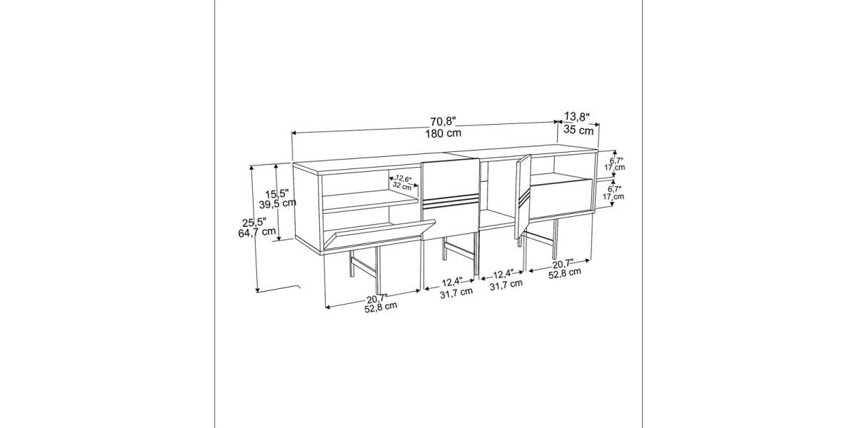 Έπιπλο τηλεόρασης Kevan pakoworld καρυδί-μαύρο πόδι 180x35x65εκ