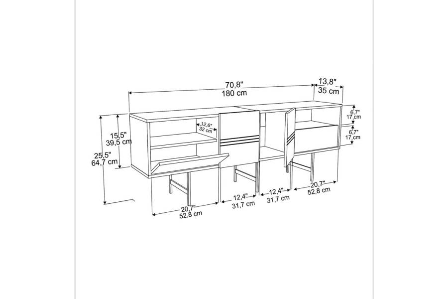 Έπιπλο τηλεόρασης Kevan pakoworld καρυδί-μαύρο πόδι 180x35x65εκ
