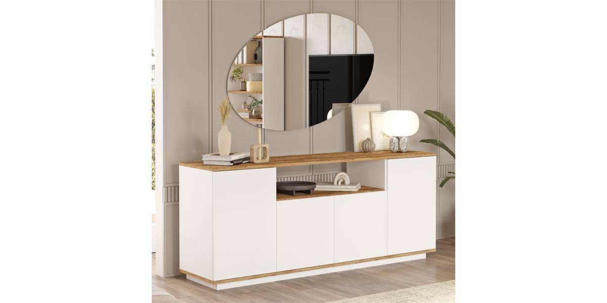Μπουφές Placefol pakoworld μελαμίνης λευκό-φυσικό 180x44.5x75εκ