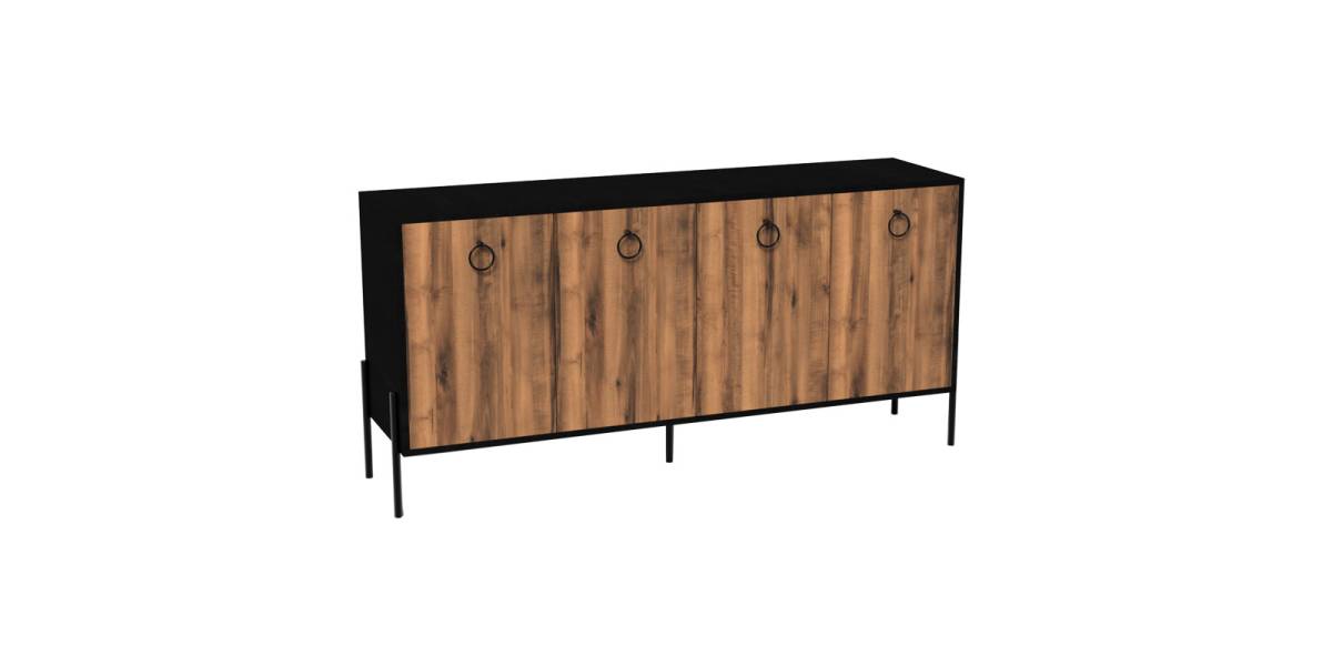 Μπουφές Twely pakoworld μελαμίνης καρυδί-μαύρο 160x40,5x79εκ