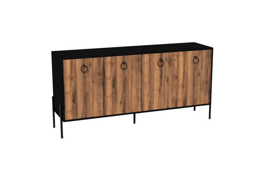 Μπουφές Twely pakoworld μελαμίνης καρυδί-μαύρο 160x40,5x79εκ