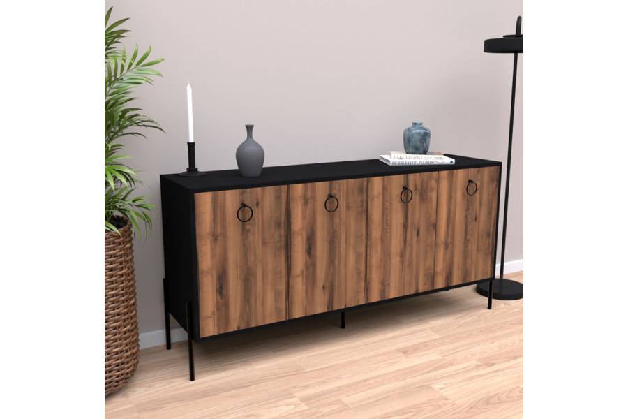 Μπουφές Twely pakoworld μελαμίνης καρυδί-μαύρο 160x40,5x79εκ