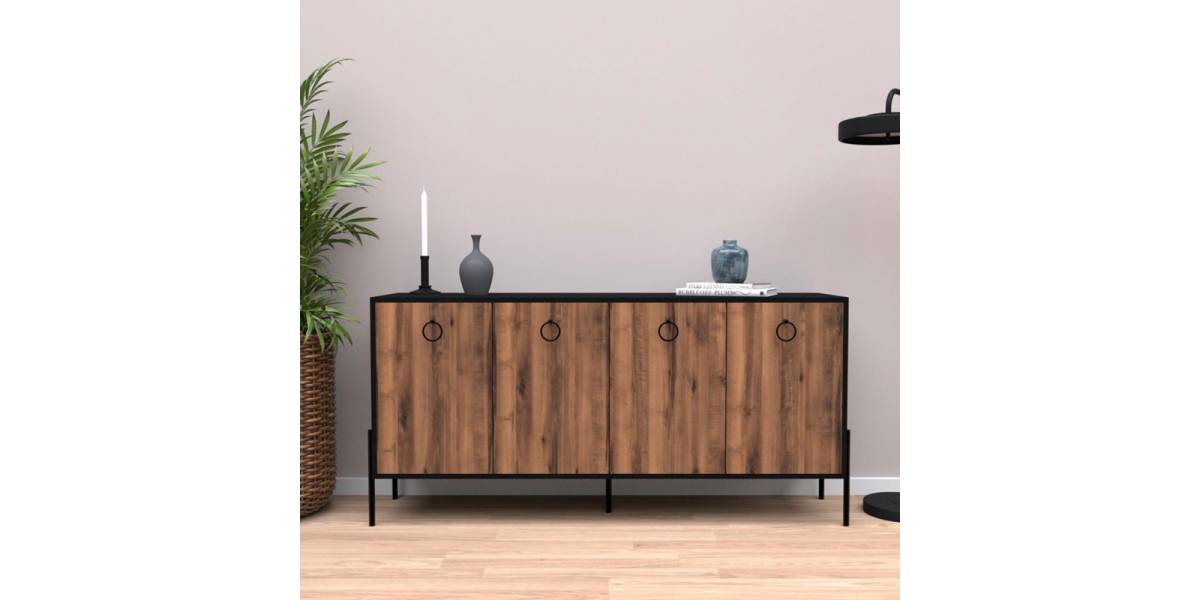 Μπουφές Twely pakoworld μελαμίνης καρυδί-μαύρο 160x40,5x79εκ
