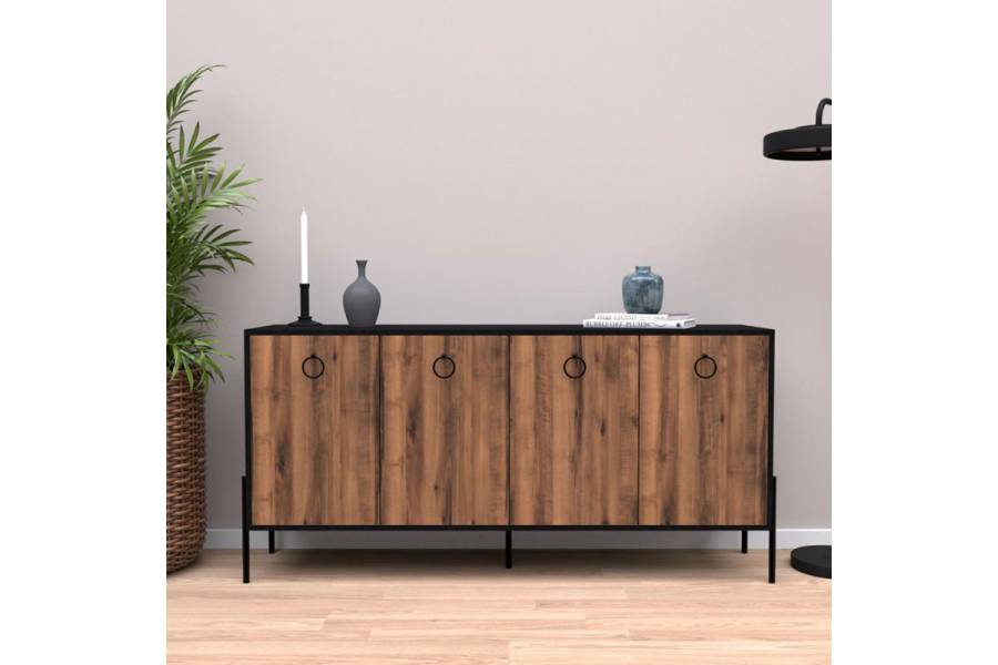 Μπουφές Twely pakoworld μελαμίνης καρυδί-μαύρο 160x40,5x79εκ