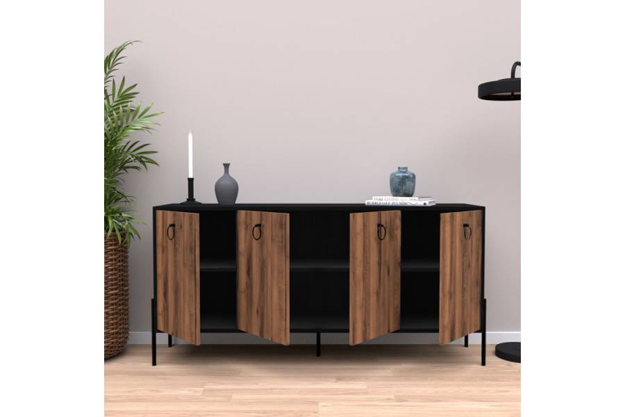 Μπουφές Twely pakoworld μελαμίνης καρυδί-μαύρο 160x40,5x79εκ