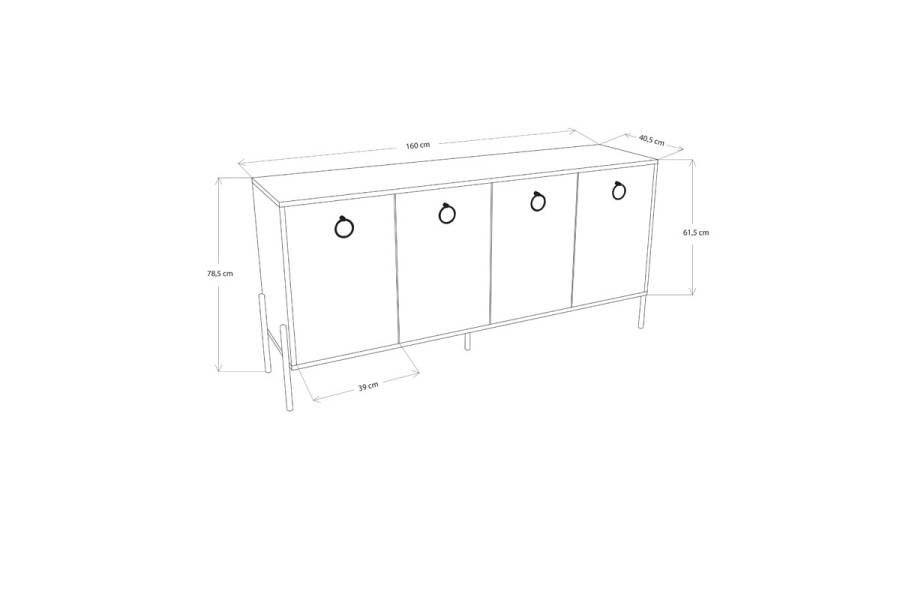 Μπουφές Twely pakoworld μελαμίνης καρυδί-μαύρο 160x40,5x79εκ