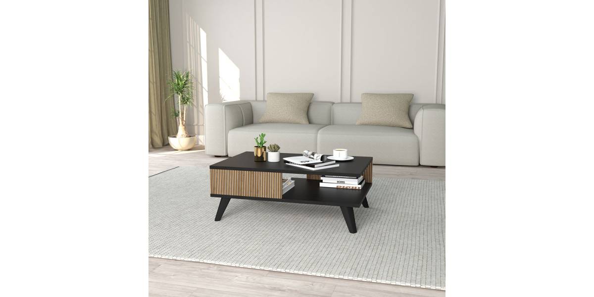 Τραπέζι σαλονιού Flipter pakoworld μελαμίνης oak-μαύρο 83x54x34εκ