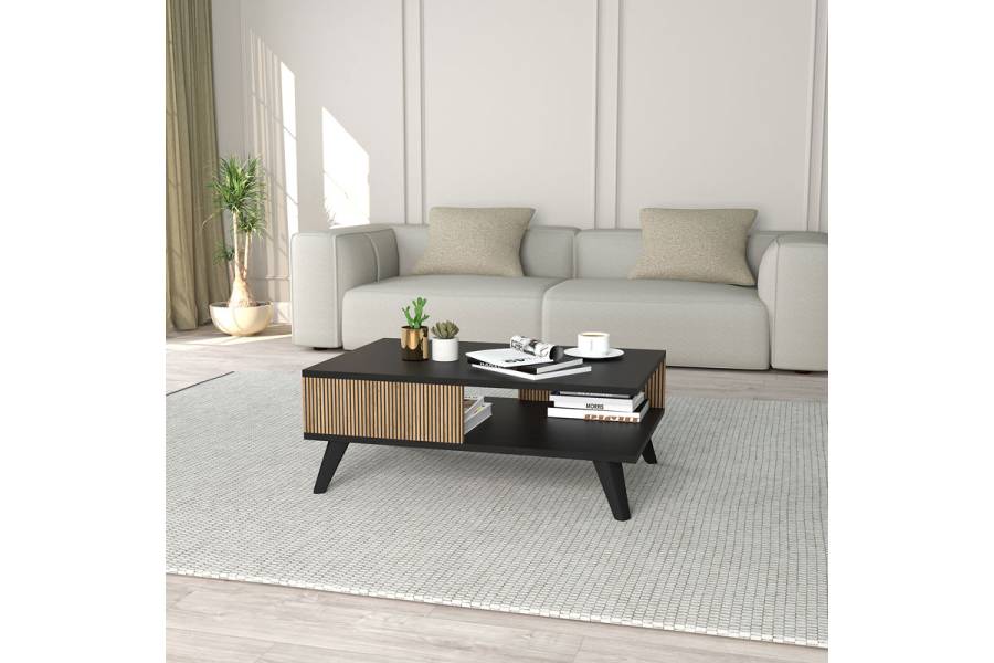 Τραπέζι σαλονιού Flipter pakoworld μελαμίνης oak-μαύρο 83x54x34εκ