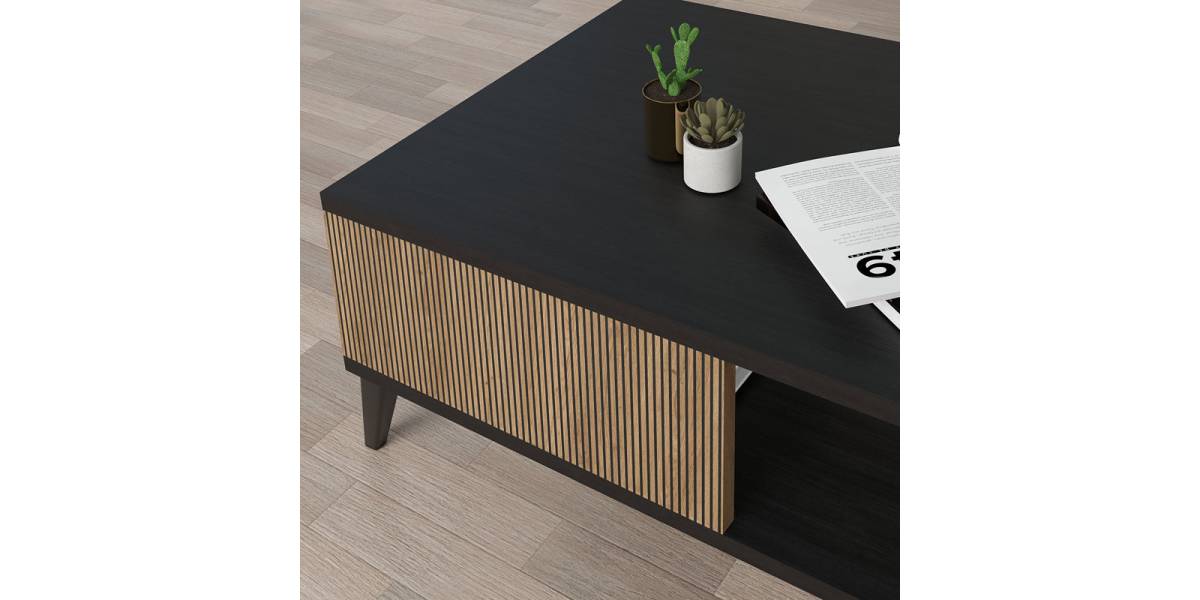 Τραπέζι σαλονιού Flipter pakoworld μελαμίνης oak-μαύρο 83x54x34εκ