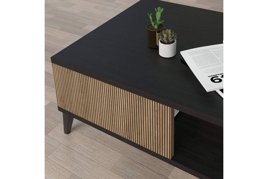 Τραπέζι σαλονιού Flipter pakoworld μελαμίνης oak-μαύρο 83x54x34εκ