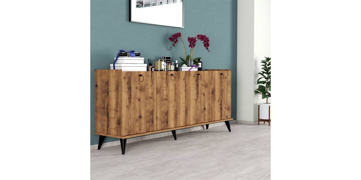 Μπουφές Lireta pakoworld μελαμίνης καρυδί-μαύρο 182x41x82.5εκ