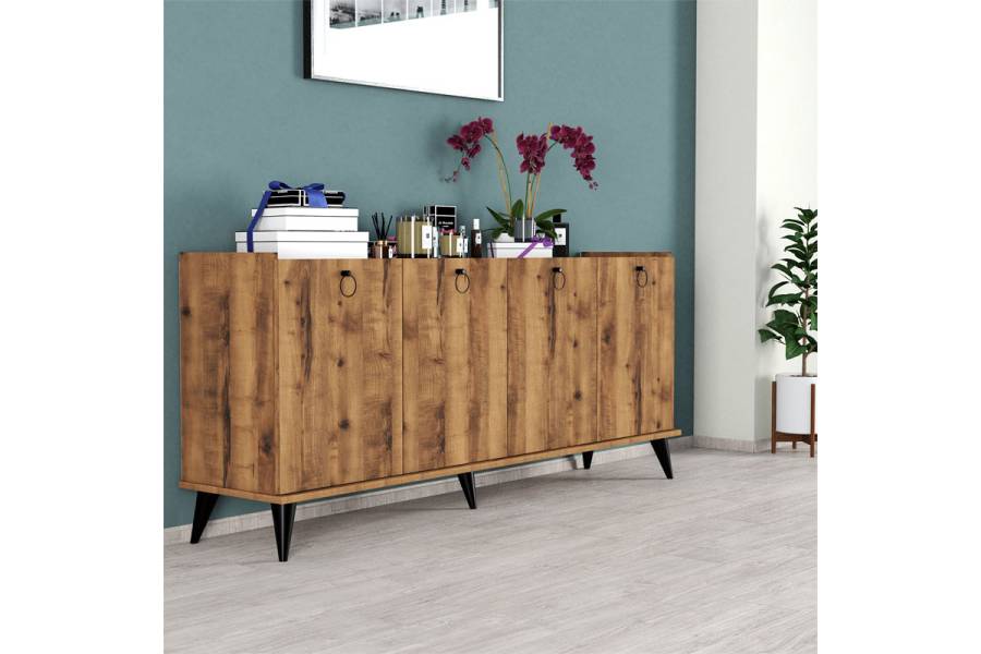 Μπουφές Lireta pakoworld μελαμίνης καρυδί-μαύρο 182x41x82.5εκ