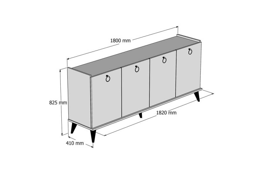 Μπουφές Lireta pakoworld μελαμίνης καρυδί-μαύρο 182x41x82.5εκ