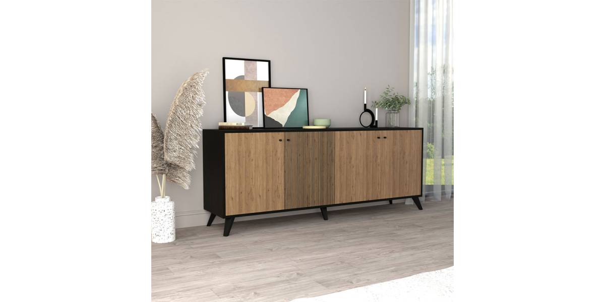 Μπουφές Flipter pakoworld μελαμίνης oak-μαύρο 180x40x78,6εκ
