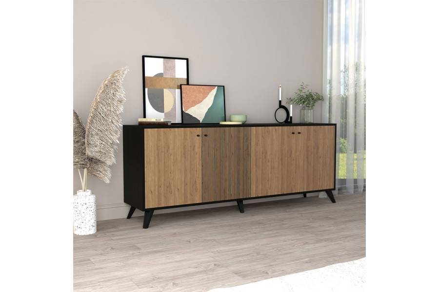 Μπουφές Flipter pakoworld μελαμίνης oak-μαύρο 180x40x78,6εκ