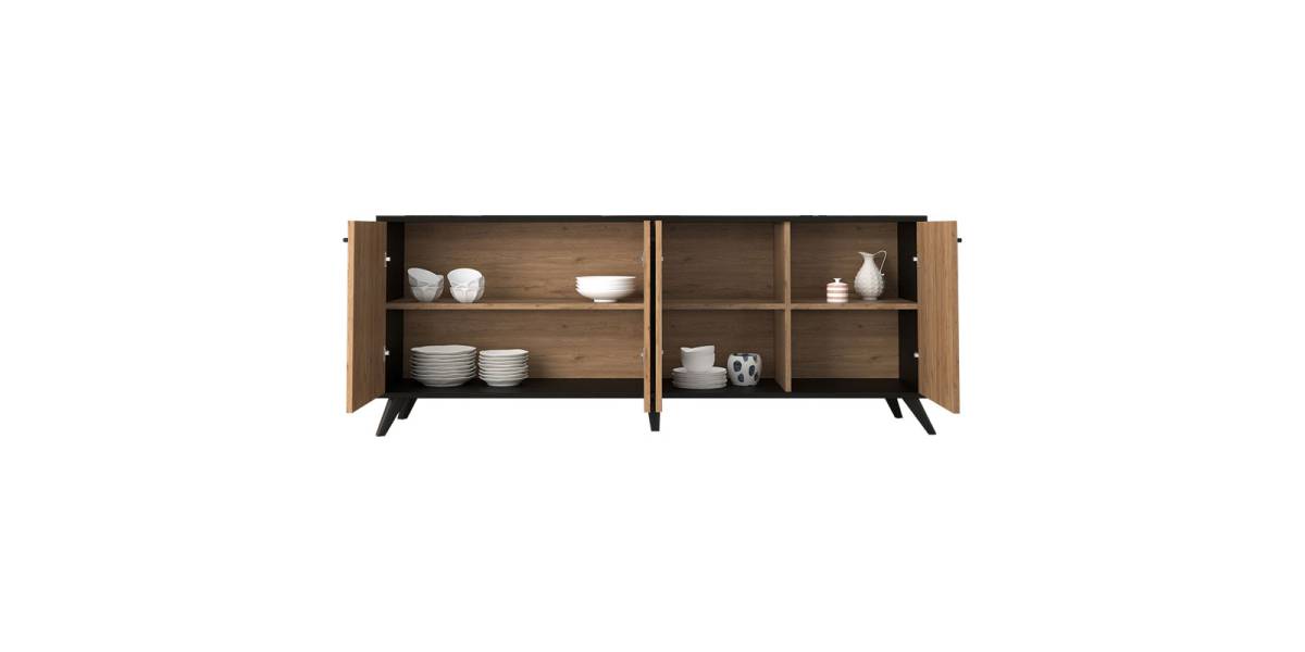 Μπουφές Flipter pakoworld μελαμίνης oak-μαύρο 180x40x78,6εκ