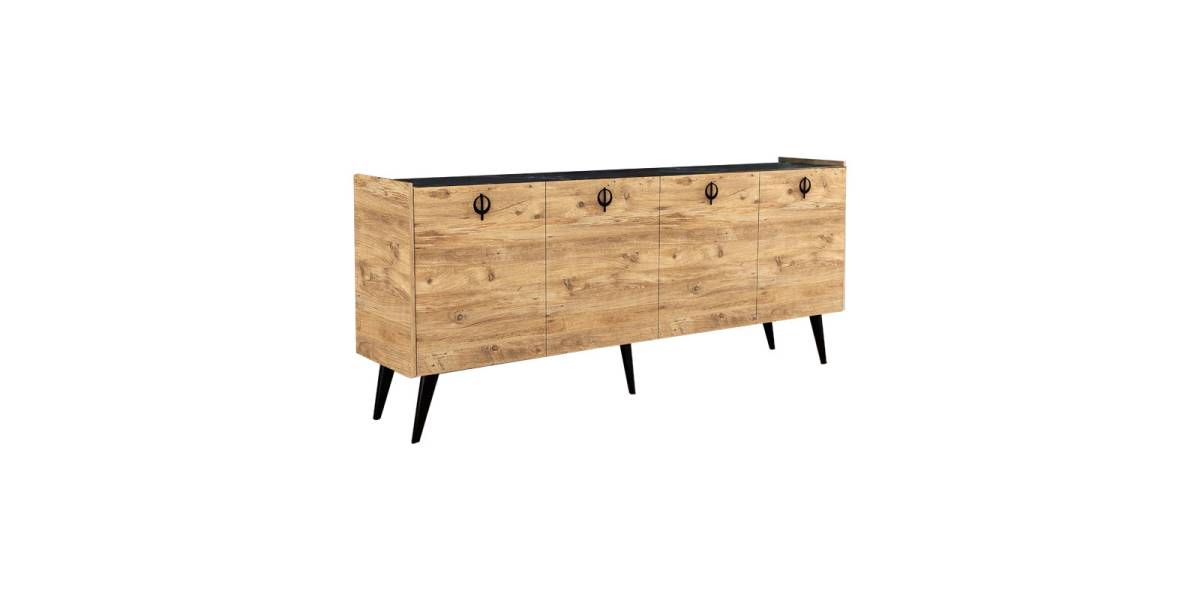 Μπουφές Jeslie pakoworld μελαμίνης oak-ανθρακί 180x40x79εκ